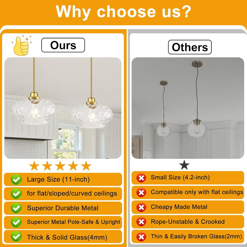 Modern Pendant Lights Kitchen Island, Brushed Gold Pendant Light Fixtures wit...