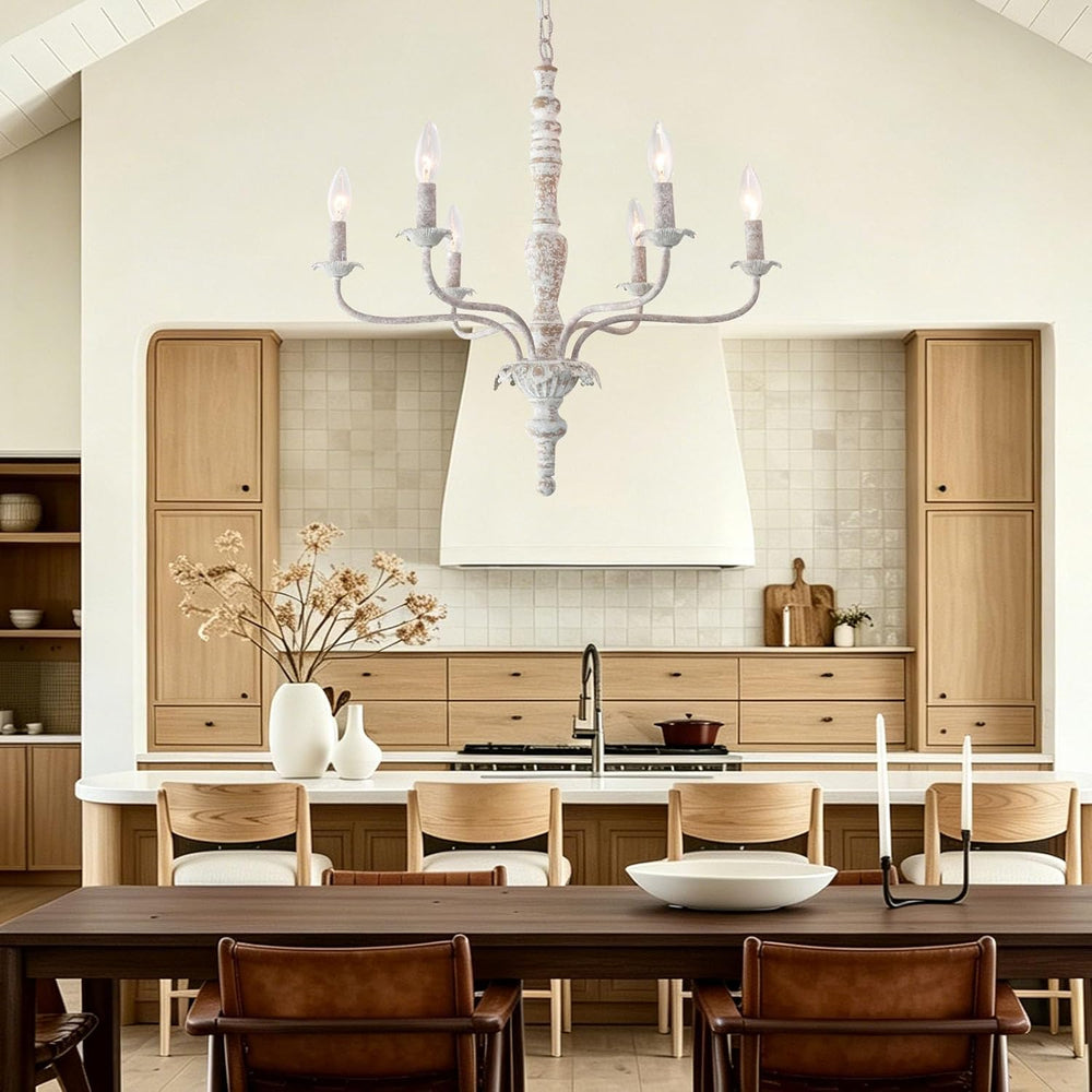 French Country Chandelier Farmhouse Distressed Wood for Dining Room
