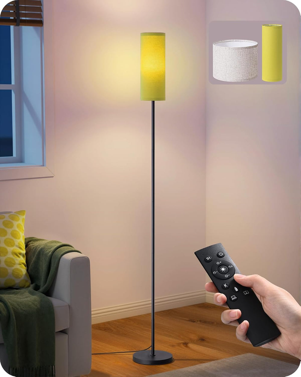 EDISHINE 2 Lampshades Modern Floor Lamps for Living Room Green