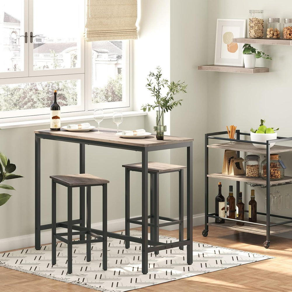 HOOBRO Bar Table and Chairs Set, 47.2” Rectangular Pub Table with 2 Stools fo...