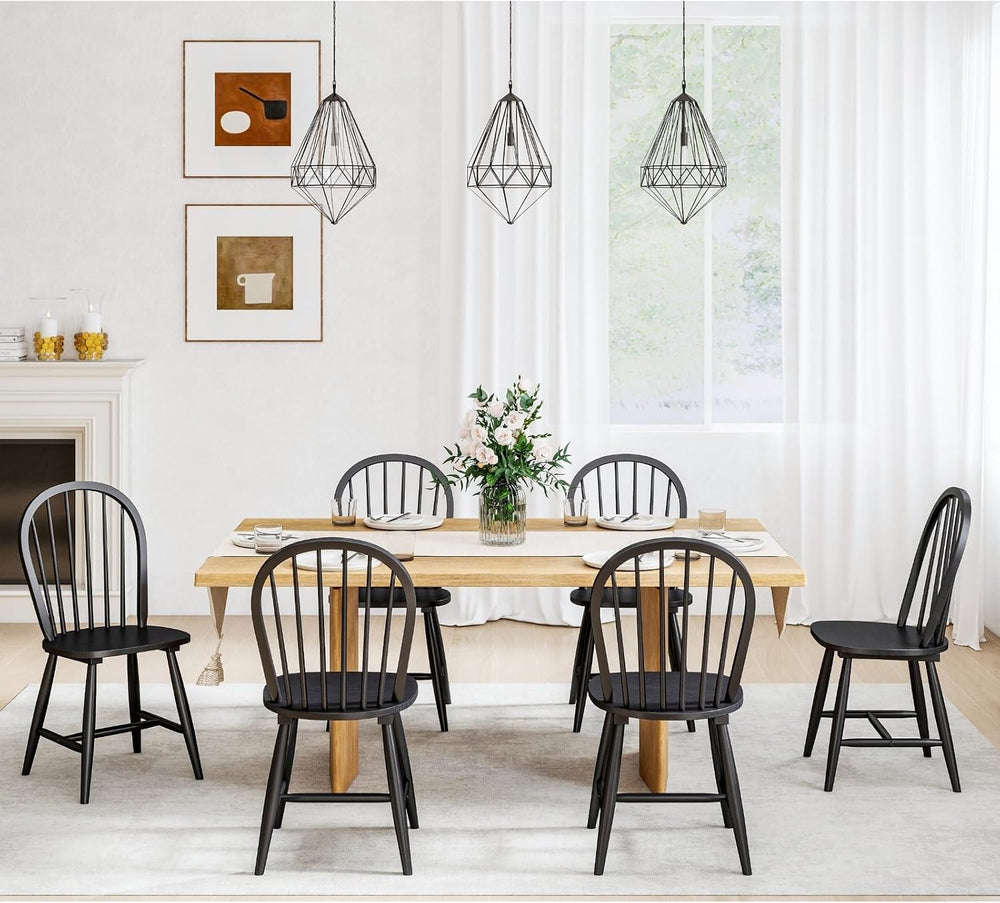 chairus Farmhouse Black Dining Chairs Set of 8, Windsor Wooden Dining Room Ch...