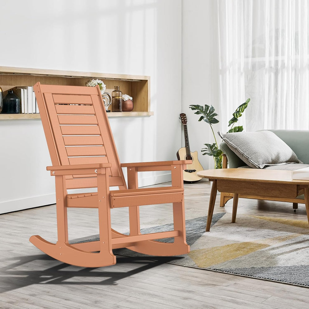 GREENVINES Oversized Outdoor Rocking Chairs Set of 2, HDPE Rocker, Teak