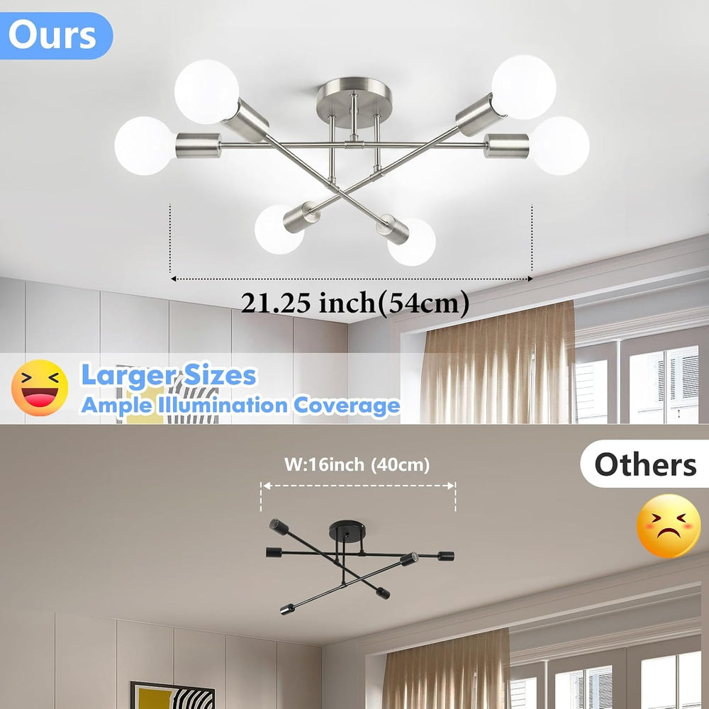 Modern Sputnik Chandelier, 6-Light Ceiling Light Fixture, Brushed Nickel