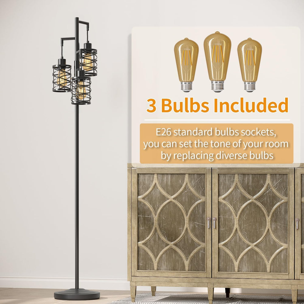 Oneach 70" Industrial Floor Lamp, Stepless Dimmable Standing Lamp with 3...