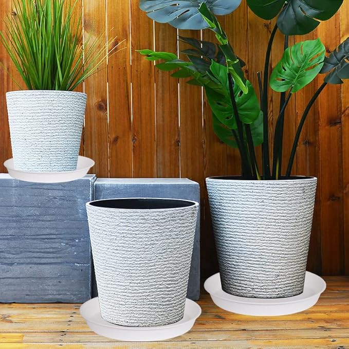 3 Pack of 26 inch Plant Saucer, 4.2" Depth Tray, Large Deep Garden Plast...