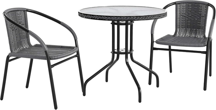 Flash Furniture 28 in Tempered Glass Round Table with 2 Chairs, Gray