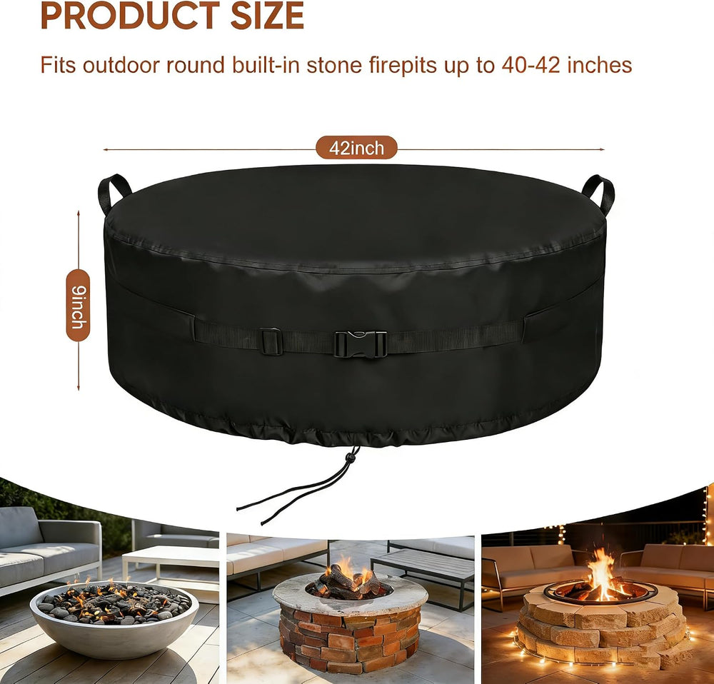 Onlyme Fire Pit Cover Round, 39-42 Inch Outdoor Firepit Covers 600D-42*9In