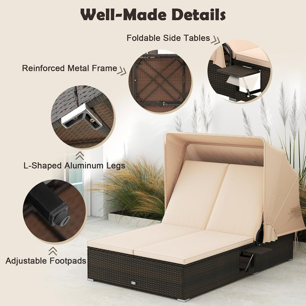Tangkula Outdoor Rattan Daybed with Canopy & 6-Level Adjustable Backrests...