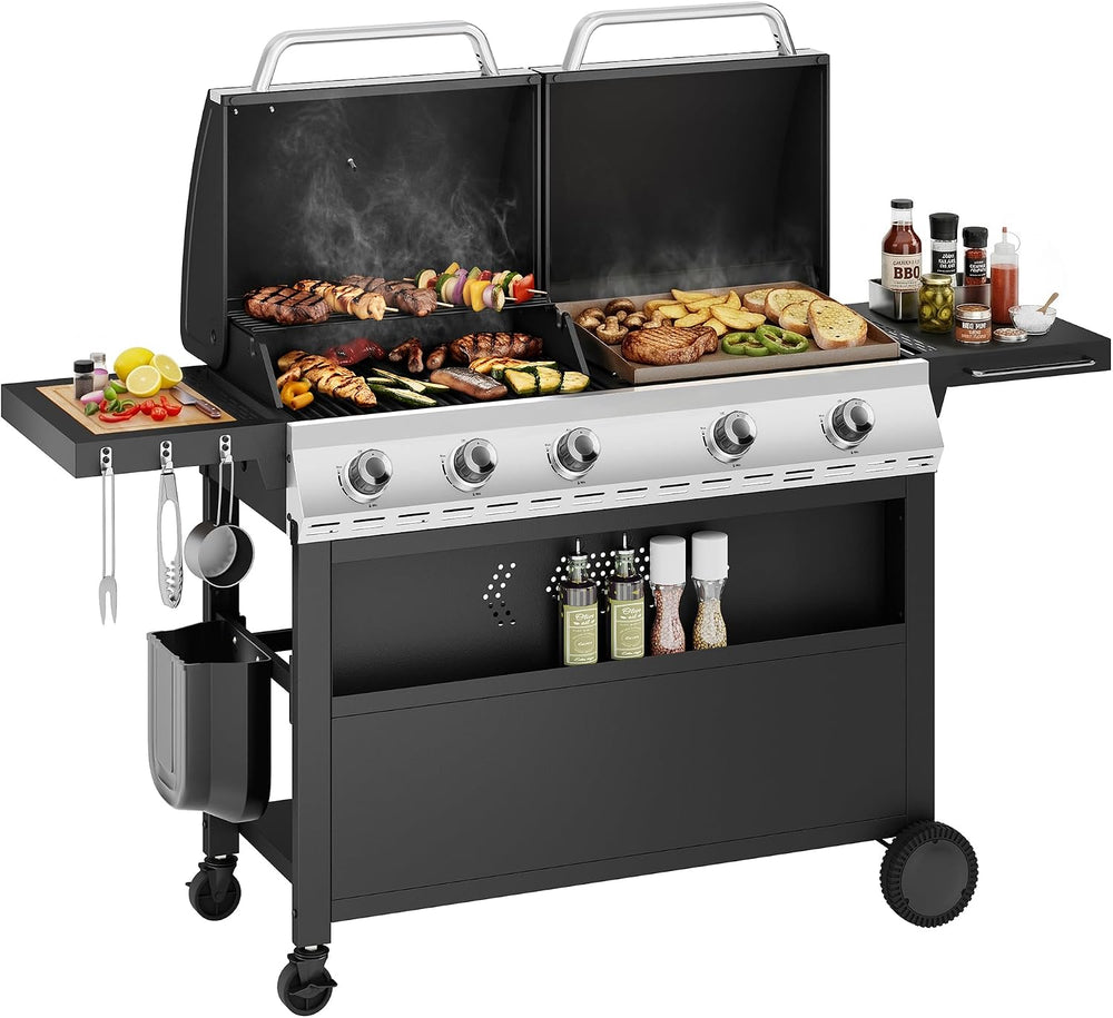 Sophia & William Propane Gas Grill and Griddle Combo, Dual Outdoor BBQ