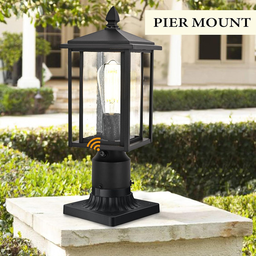 Outdoor Dusk to Dawn Post Light Fixture with Glass, Aluminum Light Post Lamps...