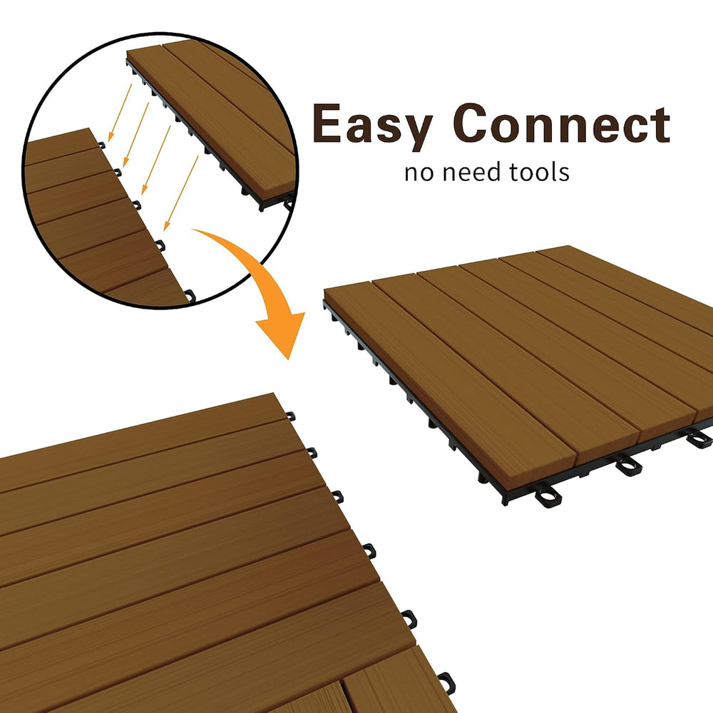 MCombo 10 Pieces Patio Wood Deck Tiles 12 x 12 inches, Interlocking Flooring ...