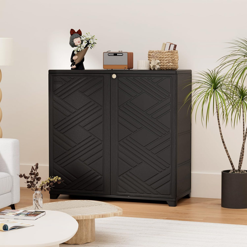 HOMSPARK Indoor/Outdoor Storage Cabinet with Doors and 2 Metal Shelves, 34”x1...