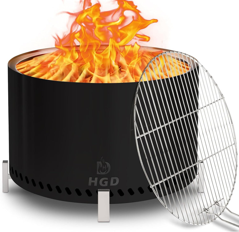 HGD 28" Smokeless Firepit with Stand & Grill Rack, Large Stainless S...