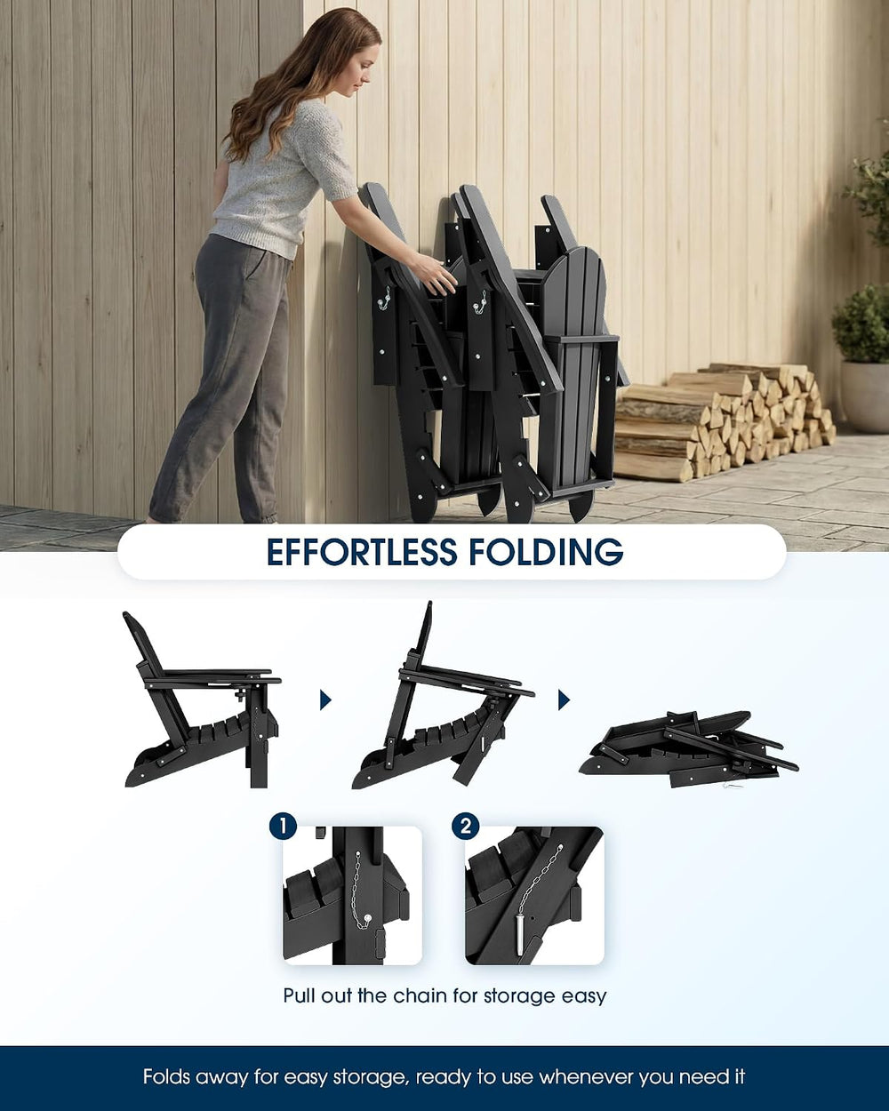 MUCHENGHY Folding Adirondack Chairs Patio Chairs Outdoor Adirondack Chair Wea...
