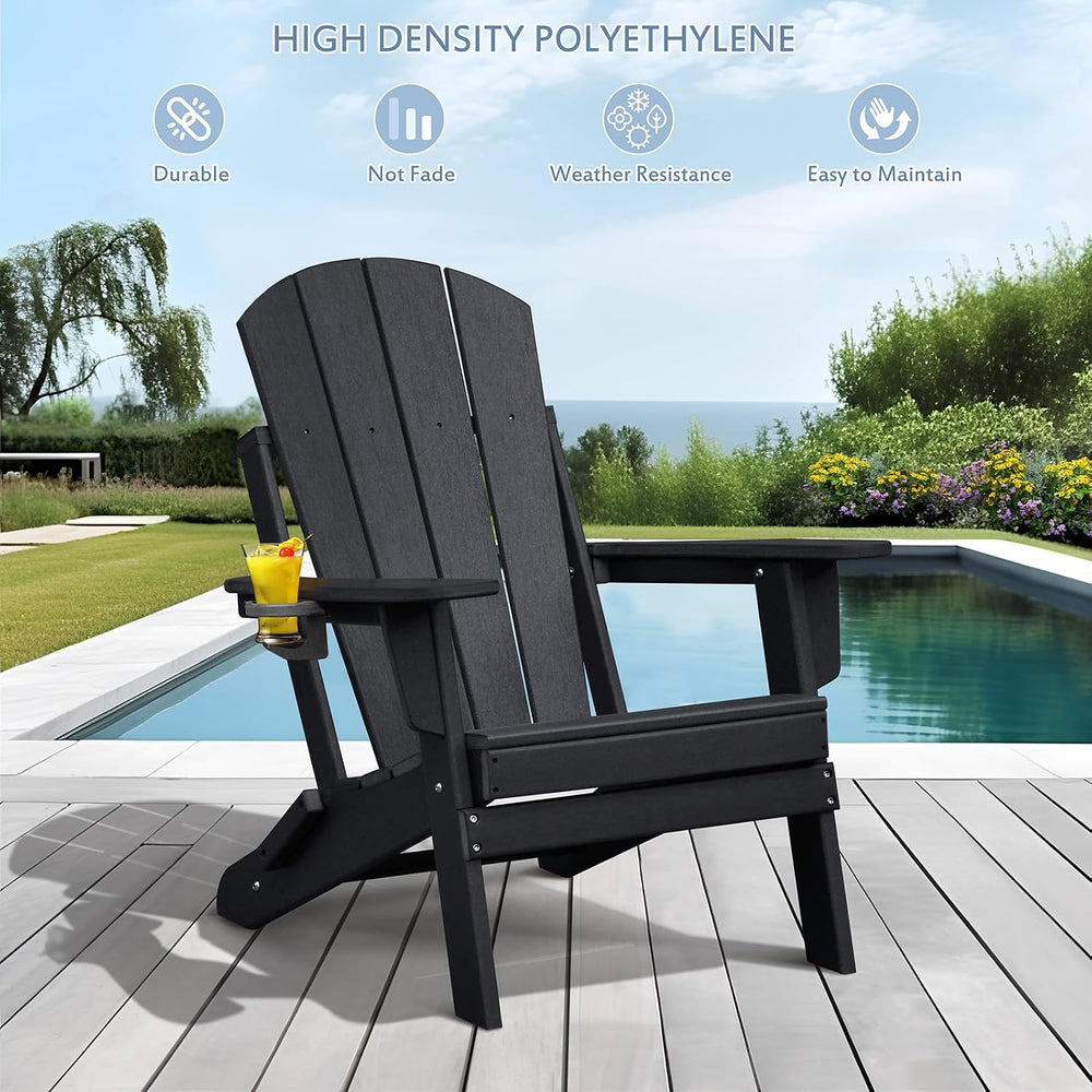 1PC Folding Adirondack Chairs, HDPE Outdoor Firepit Chair, Black