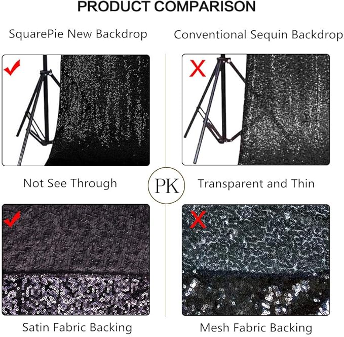SquarePie Sequin Backdrop Less Transparent Background Sparkly Curtain for Wed...