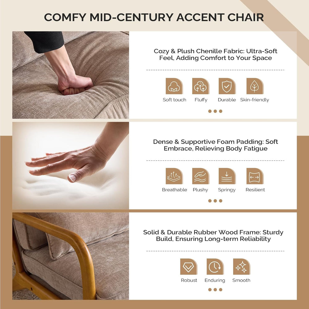 VINGLI Chenille Mid-Century Modern Accent Chair, Cute Reading Arm Chair with ...