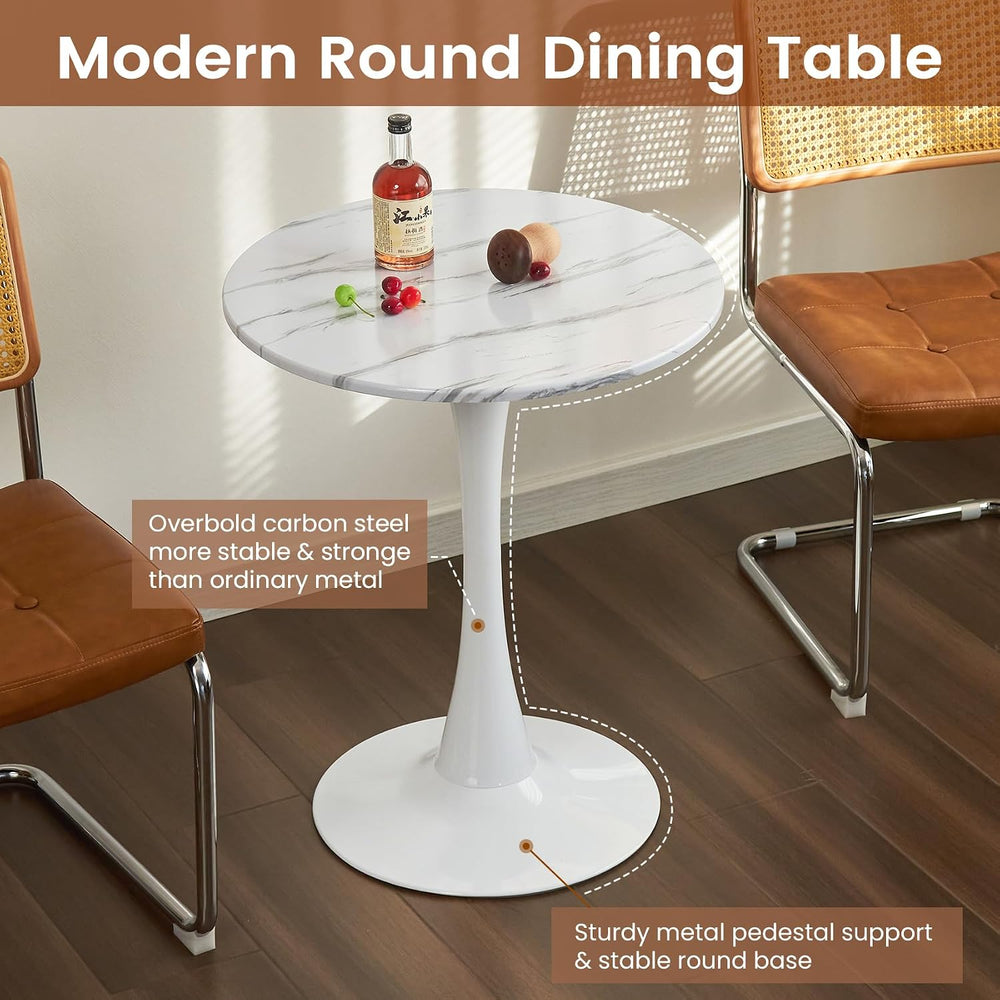 Round Dining Tulip Table for 2, Mid-Century Modern Table with Sturdy Metal Pe...