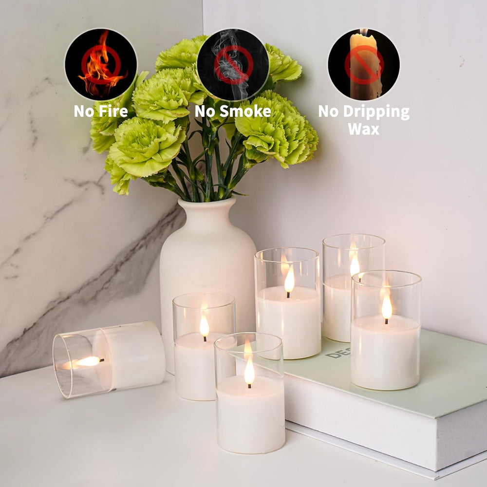 Glass Flameless Votive Candles with Remote, Battery Operated, 12Pack Clear
