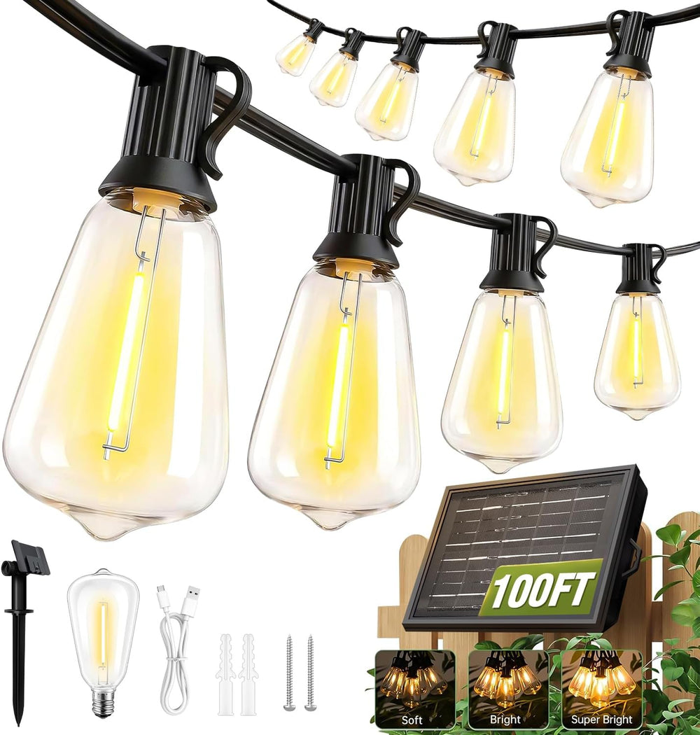 100FT Solar String Lights Outdoor Waterproof with Remote & Timer, LED Sha...