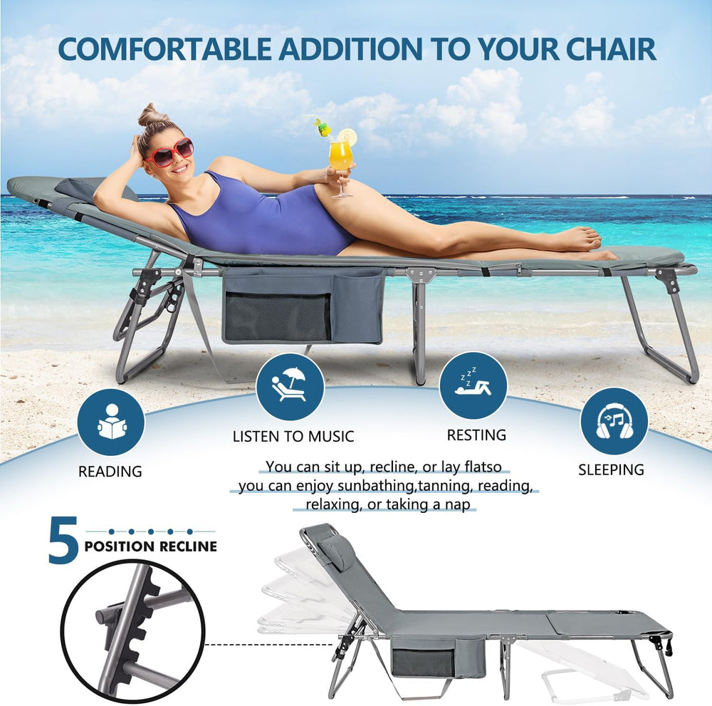Tanning Chair with Face Hole, Adjustable Folding Chaise Lounge Chairs for Out...
