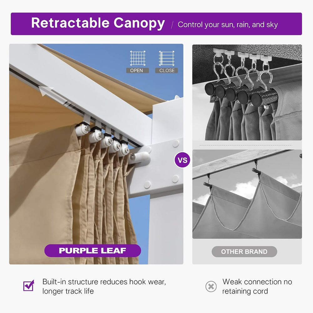 PURPLE LEAF Outdoor Pergola 10' x 13' White Pergola, Double Canopy, K...