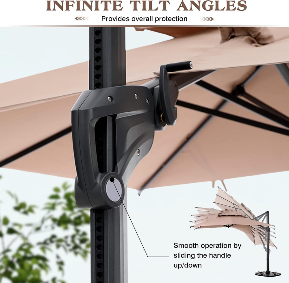 10ft Cantilever Patio Umbrella - 360° Rotation & Infinite Tilt Beige