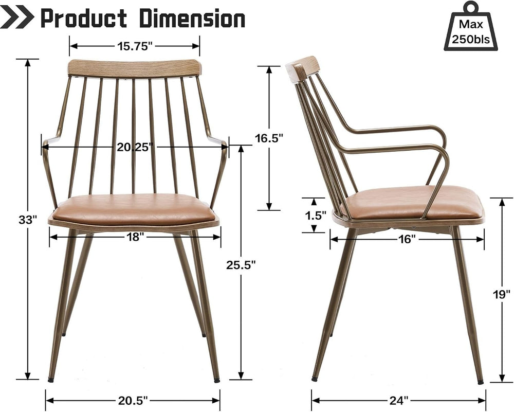 HNY Mid Century Modern Dining Chairs Set of 6, Brown Faux Leather Armchairs