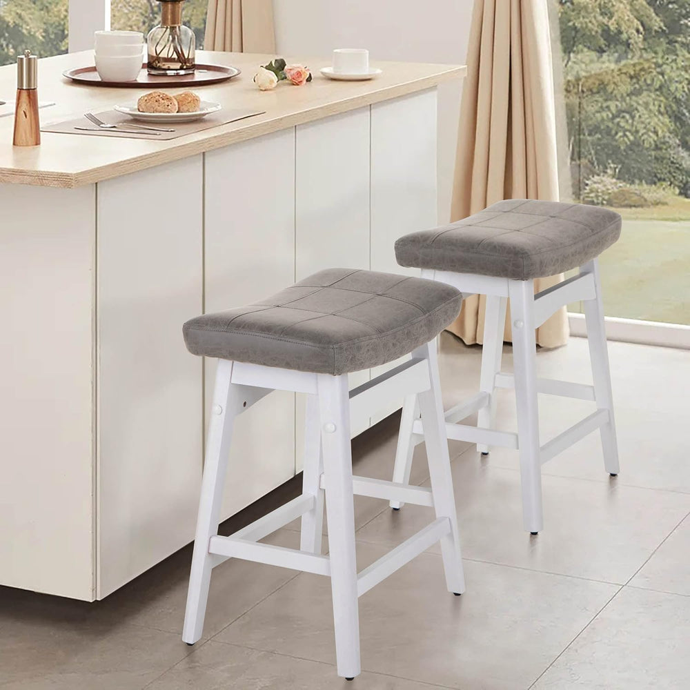 ALPHA HOME 24 Inch Bar Stools Set of 4, Solid Wood Saddle Kitchen Stools