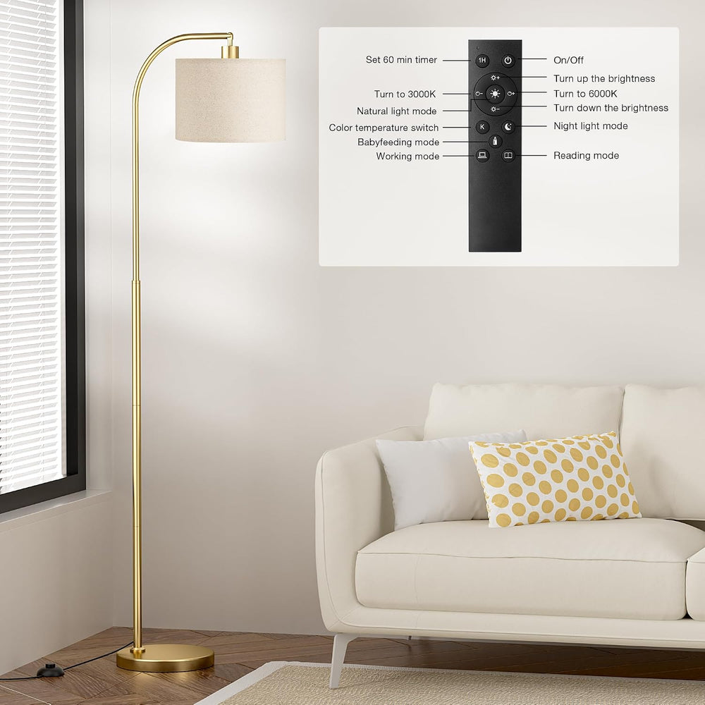 Ambimall Arc Floor Lamp with Remote and Stepless Dimmable Bulb, Colors Temper...