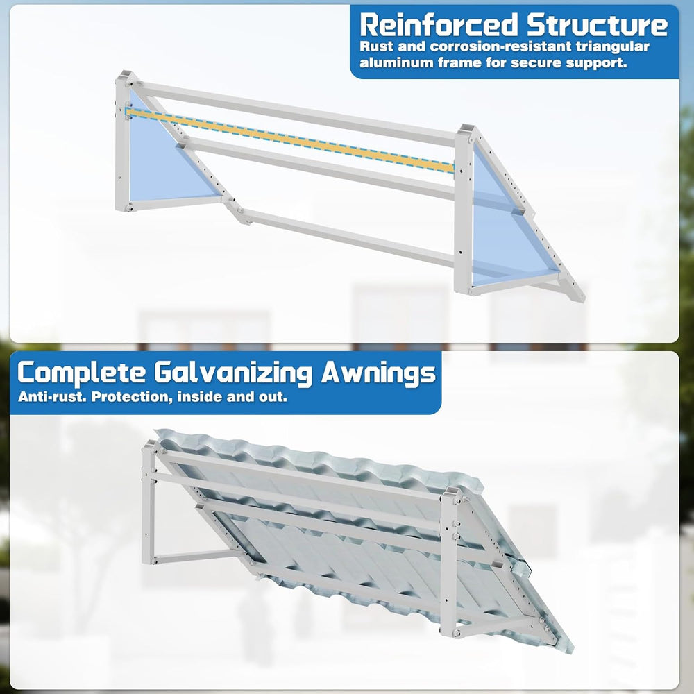 Aluminum Door Awning, 6-Level Adjustable Front Door Canopy, 52"x31"