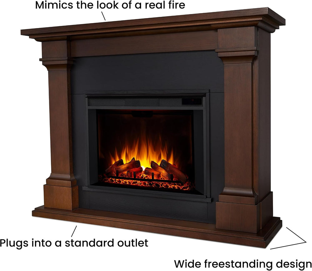Real Flame Callaway 63" Grand Electric Fireplace with Mantel in Chestnut...