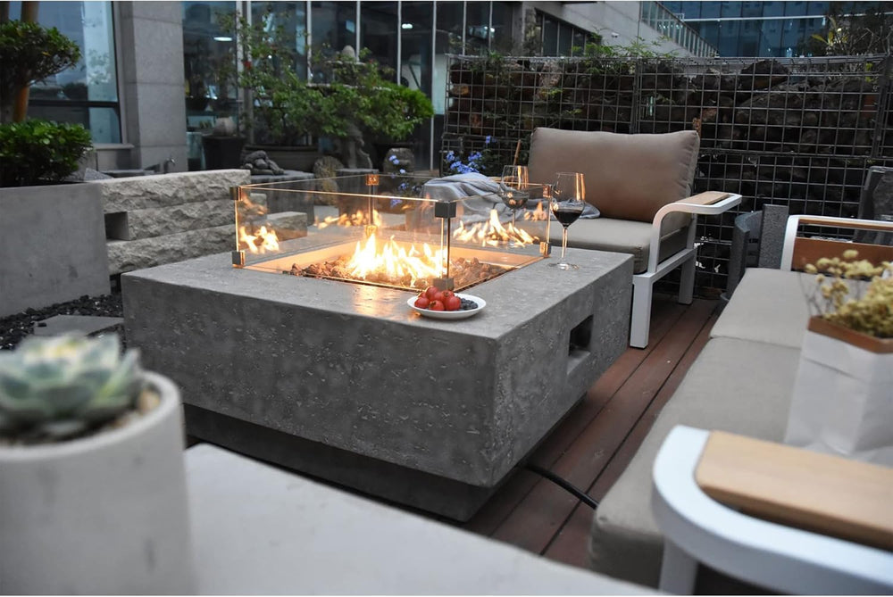 Elementi Manhattan Concrete Fire Pit 36" x 36" Outdoor Patio Firepi...