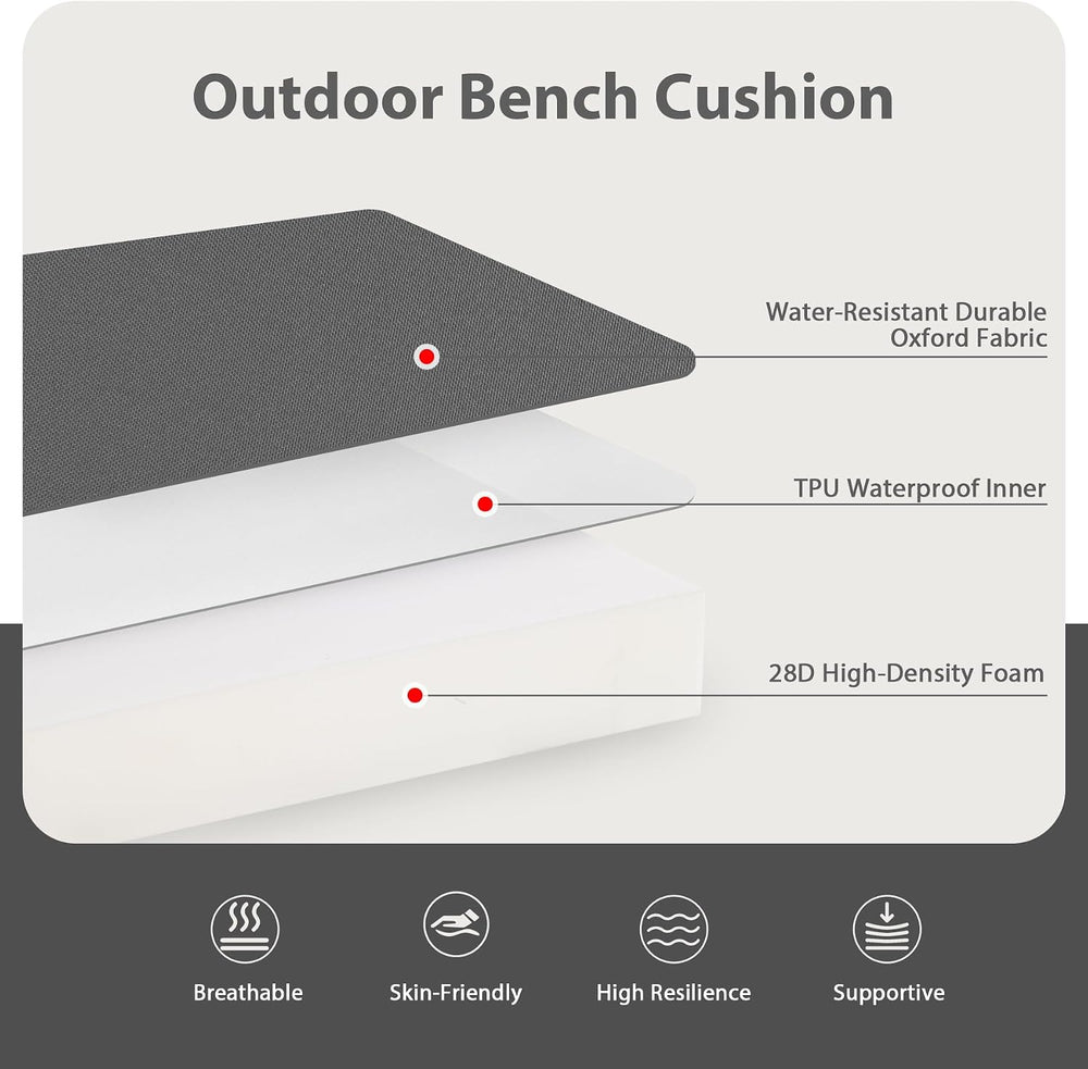 Favoyard Outdoor Bench Cushion, 42 x 18 Inch, Dark Gray