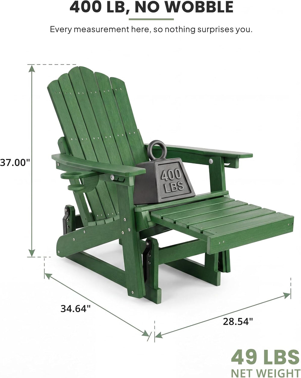 Adirondack Glider Chair Set of 2, Retractable Ottoman & Adjustable Backrest
