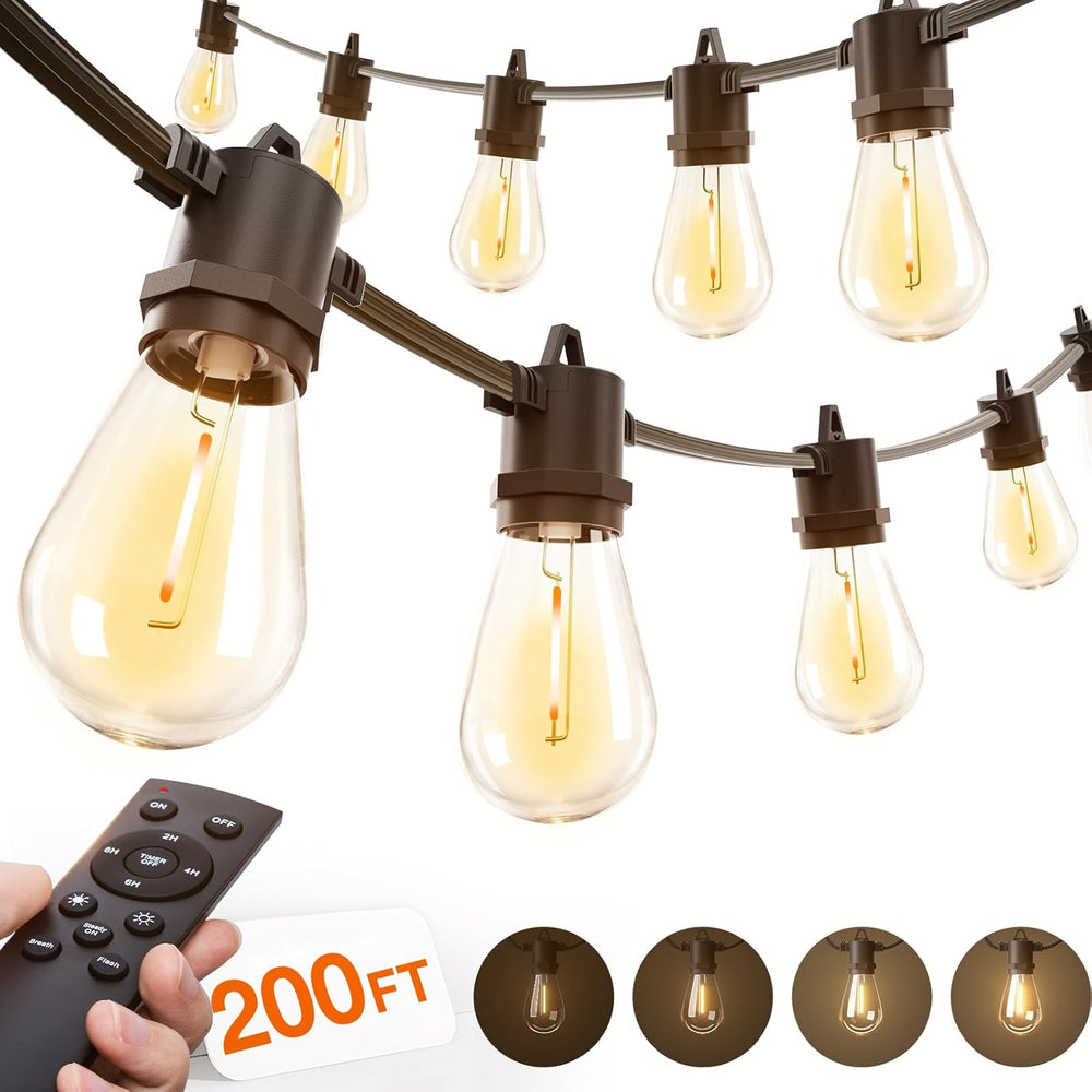 addlon 200FT Outdoor String Lights LED with Remote Dimmable Waterproof