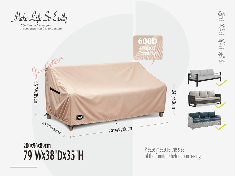 JinHrtoyi 3-Seater Outdoor Couch Cover, 79Wx38Dx35H inches Outdoor Furniture ...