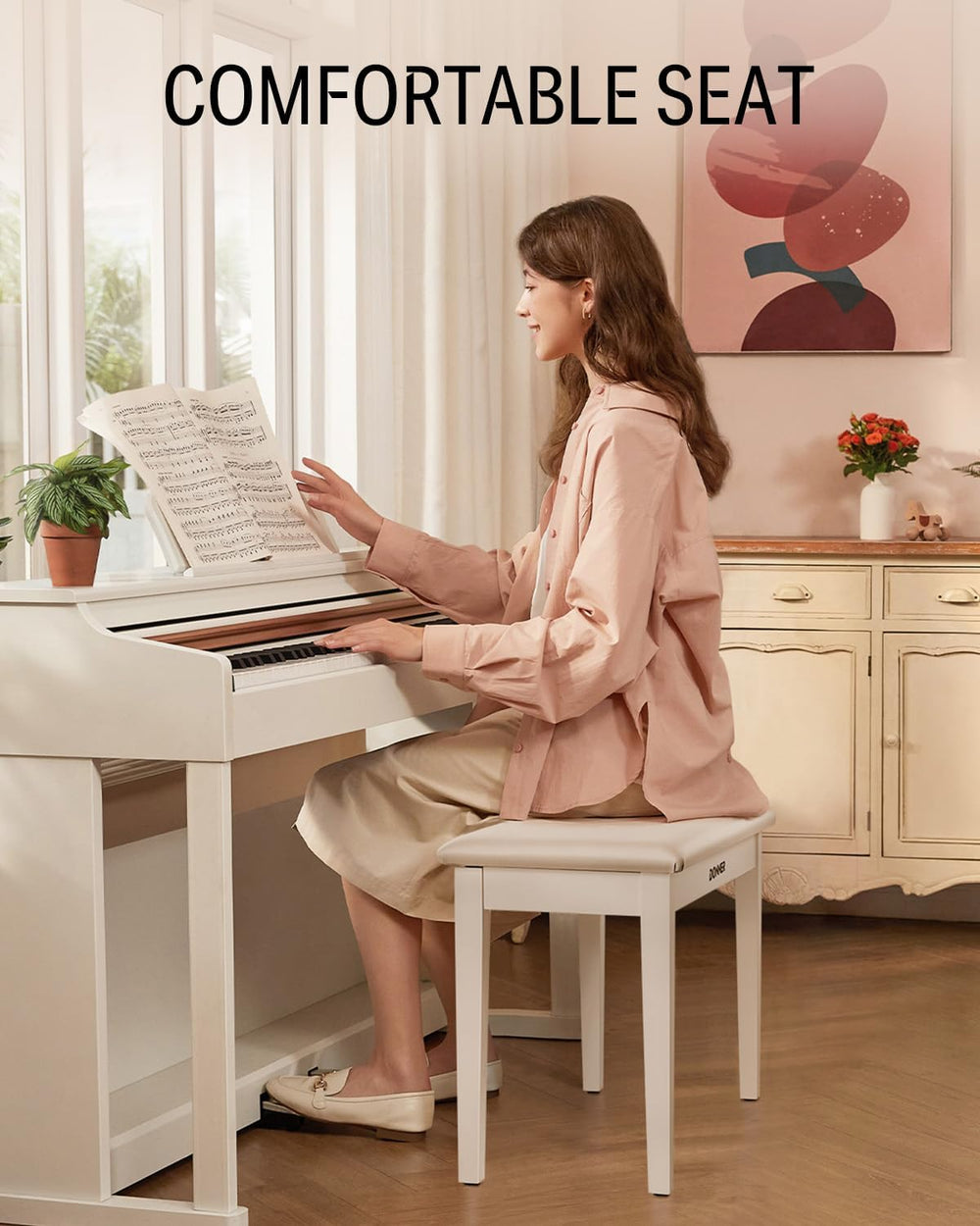 Donner Duet Piano Bench with Storage, Solid Wooden Keyboard Bench Piano Bookc...