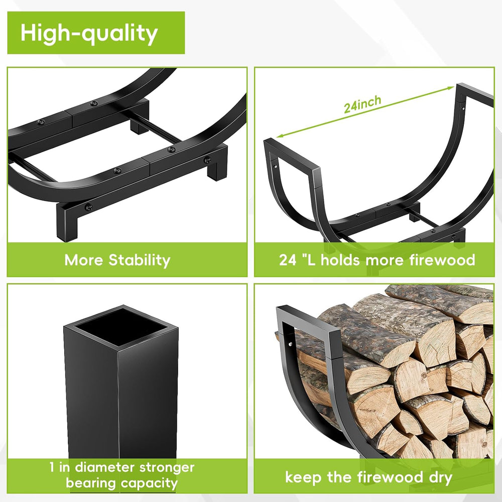 Dicasser Firewood Rack Outdoor and Indoor Firewood Storage, 24 INCH Double Co...