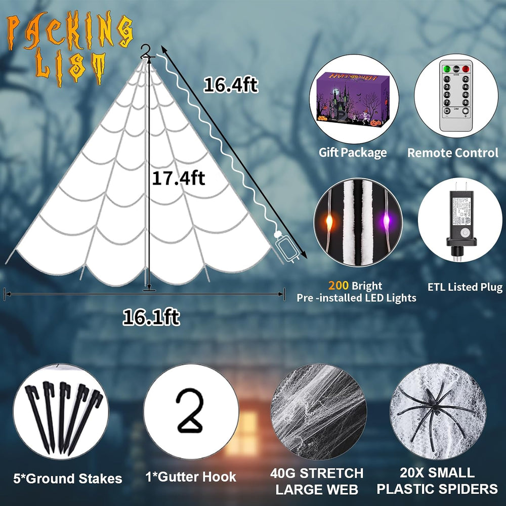 Halloween Decorations Outdoor, 200 LED Halloween Giant Spider Web Lights, 16....