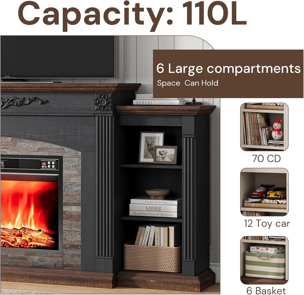 80" Electric Fireplace TV Stand for TVs Up to 90" with Mantel, Black