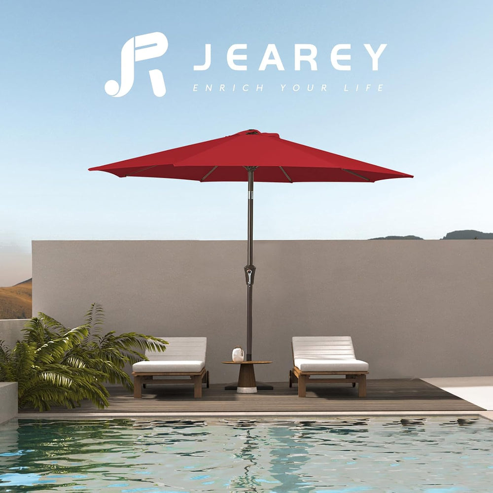 JEAREY 10 ft Outdoor Patio Umbrella w/Tilt and Crank, Light Red