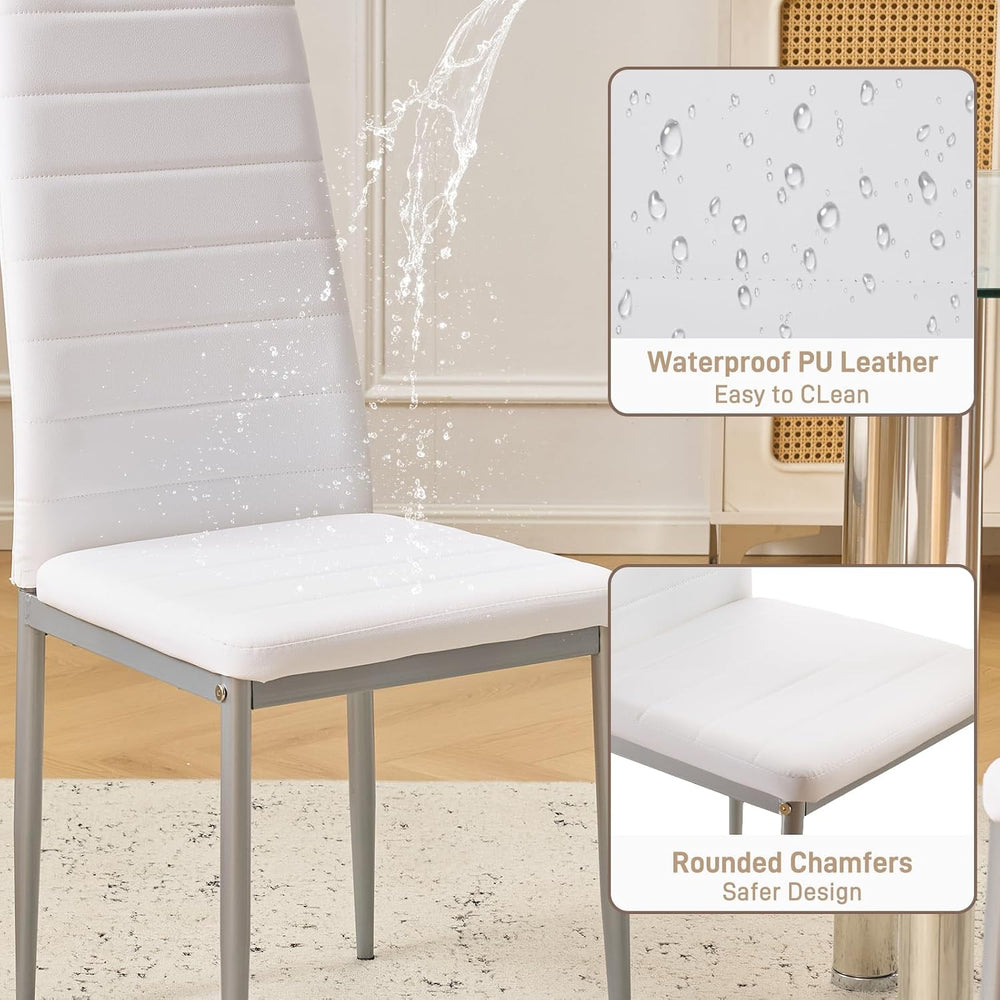 Karl home White Dining Chairs Set of 4, PU Leather & High Back