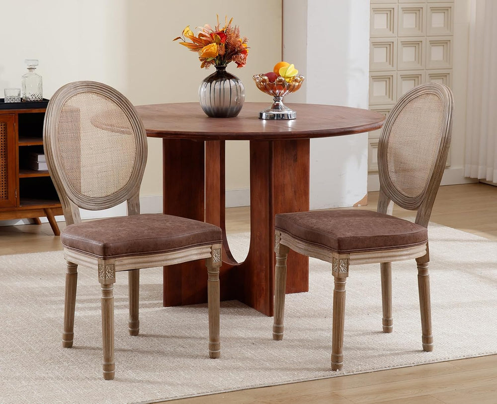 chairus Farmhouse Rattan Dining Chairs Set of 8, Leather French Country Chair...