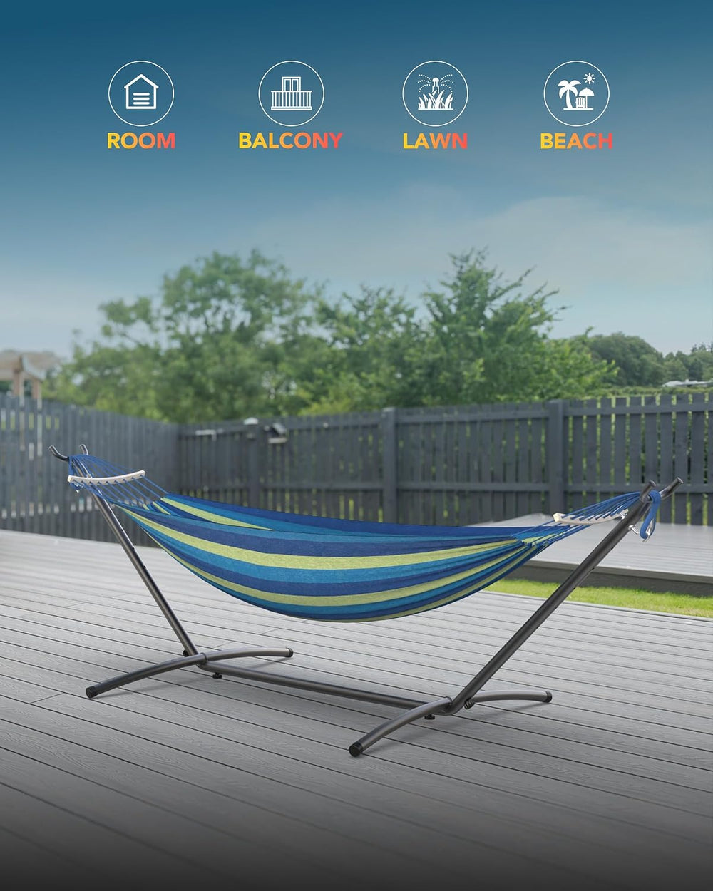 Everyfun Double Hammock with Stand for 2 Person, 600 lb Capacity, Wide Blue