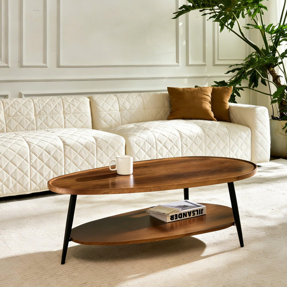 AGV Oval Coffee Table with Storage Shelf, 47" Mid Century Modern Coffee ...