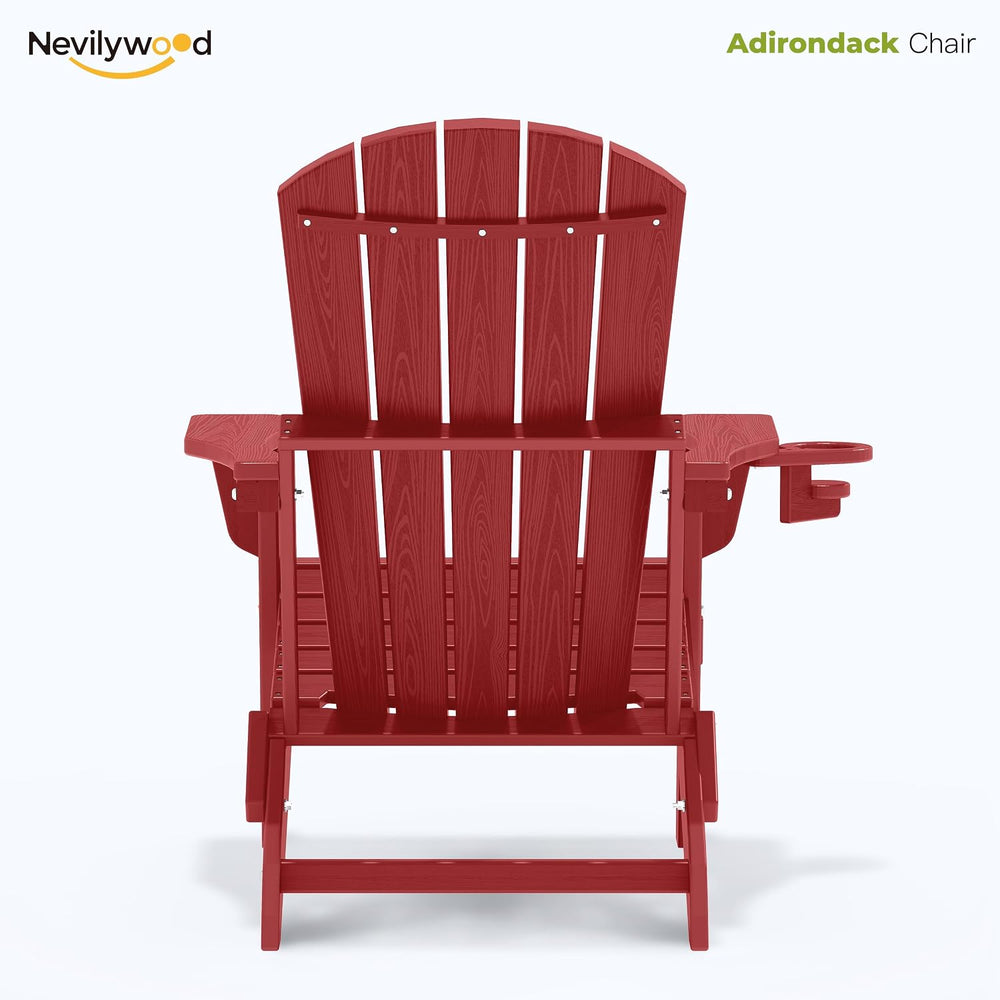 nevilywood Folding Adirondack Chairs Set of 2, HDPE Cup Holders, Red