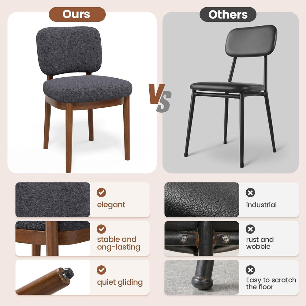 Wooden Dining Chairs Set of 6, Boucle Upholstered Kitchen Chairs with Solid W...