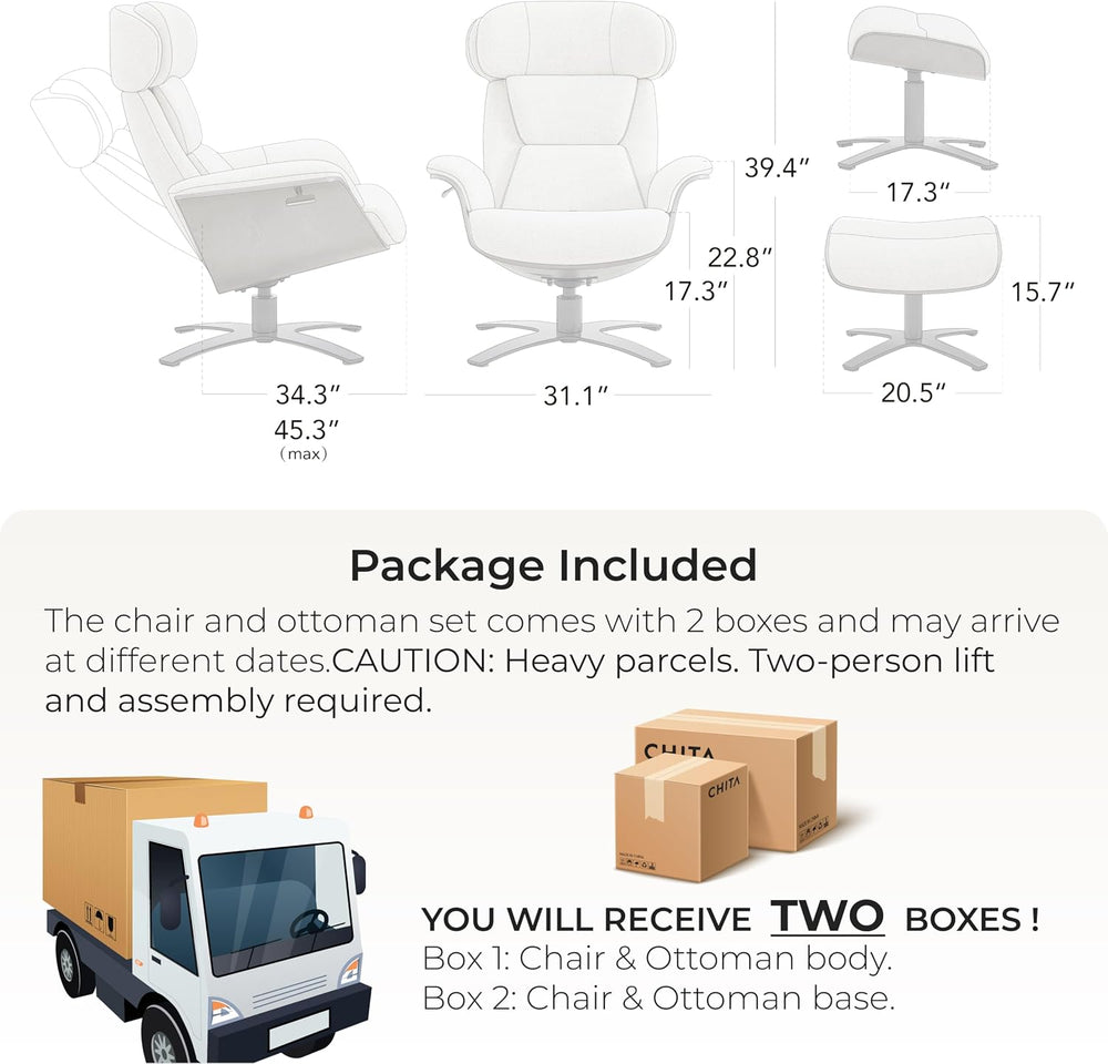 CHITA Genuine Leather Reclining Swivel Accent Chair with Ottoman, White