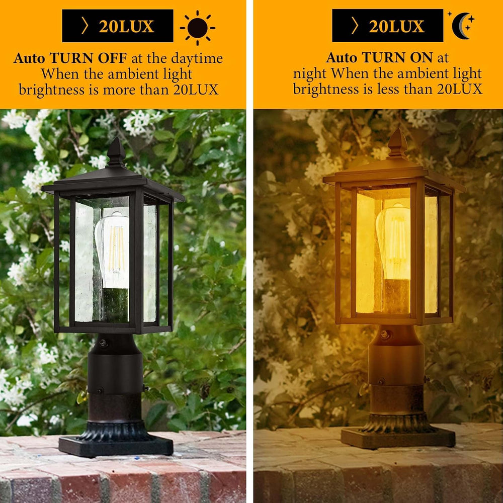 Outdoor Dusk to Dawn Post Light Fixture with Glass, Aluminum Light Post Lamps...